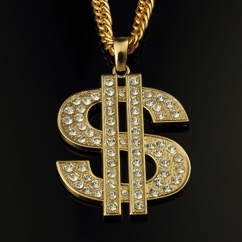 Ice Out Men Jewelry Big Dollar Pendant Necklace Gold Cuban Chain for Men Hip Hop Jewelry Long Necklace 80cm with Gift Box