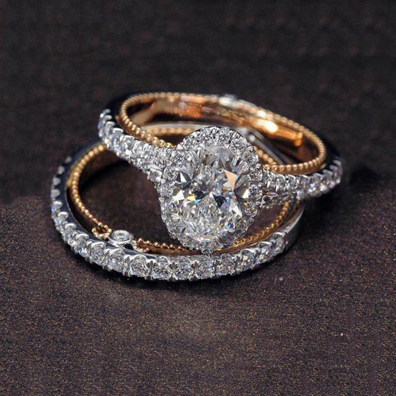 2 Pcs/Set Fashion Rose Gold Egg-Shape Ring Creative Rings Sets For Engagement Wedding Jewelry Rings