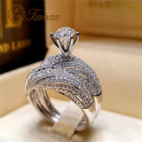 Luxury 2pcs Silver Color Crystal Cubic Zirconia Couple Rings Set For Women Jewelry Female Engagement CZ Wedding Band Rings
