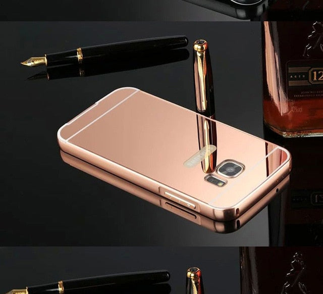 Luxury Case For Samsung Galaxy S6 S6 Edge S7 S7 Edge Mirror Cases Aluminum Metal Frame + Mirror Acrylic Back Cover Case applied