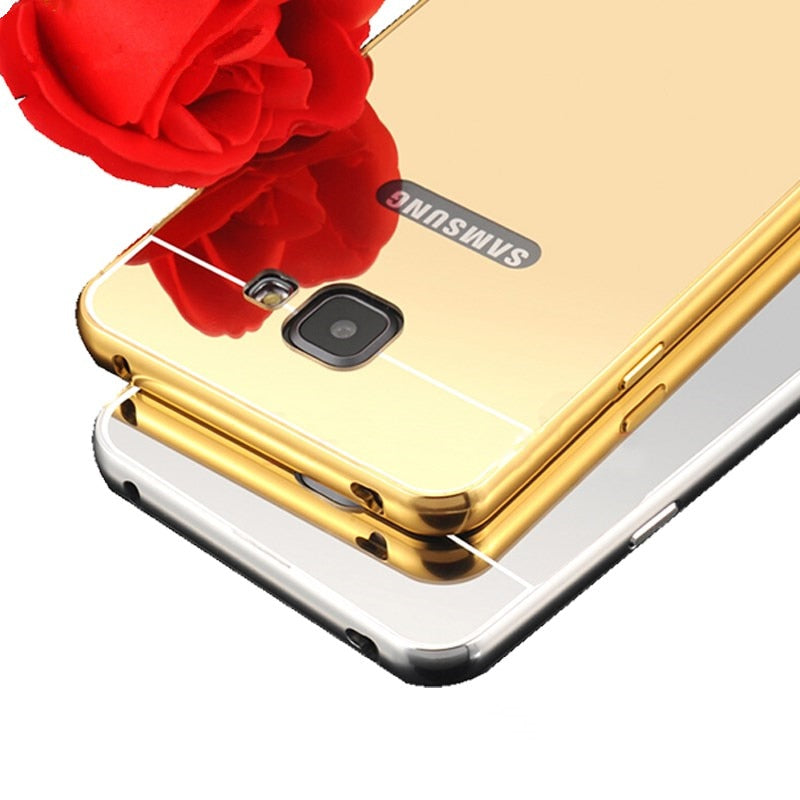 Luxury Case For Samsung Galaxy S6 S6 Edge S7 S7 Edge Mirror Cases Aluminum Metal Frame + Mirror Acrylic Back Cover Case applied