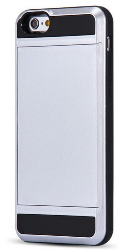 Luxury Dual Layer Hybrid Back Case With Slide Hide Card Holder for iphone 5 6 7 plus Hard Slim TPU Soft Armor Hybrid Back Cover