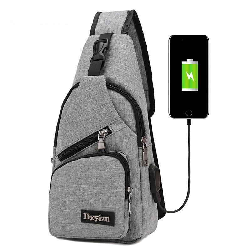 Anti Theft Canvas Backpack USB Rechargeable Chest Bag