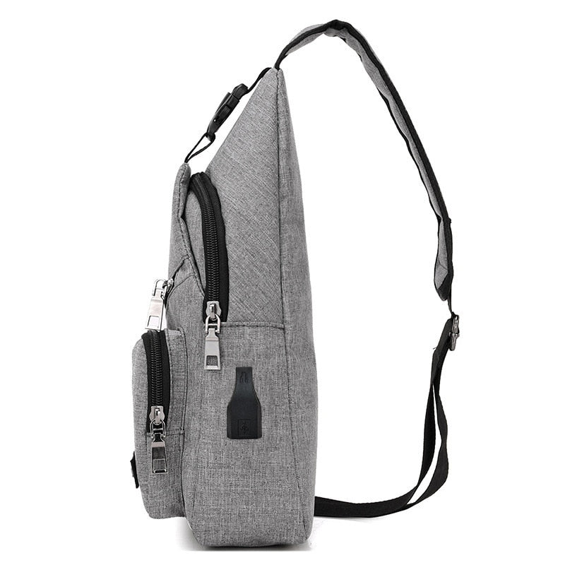 Anti Theft Canvas Backpack USB Rechargeable Chest Bag