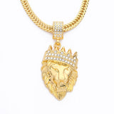 Mens Full Iced Rhinestone An Crown Lion Tag Necklaces Pendants Hip hop Cuban Chain Hip Hop Necklace Gold Jewelry For Male
