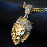 Mens Full Iced Rhinestone An Crown Lion Tag Necklaces Pendants Hip hop Cuban Chain Hip Hop Necklace Gold Jewelry For Male