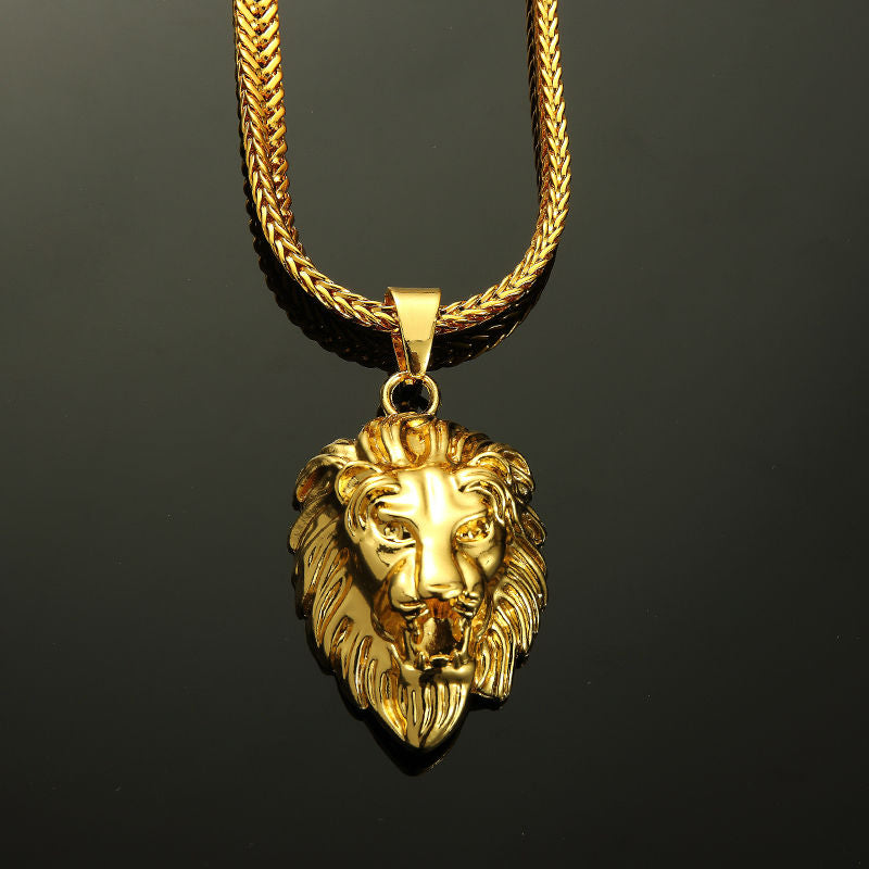 Mens Gold Lion Head Pendant Charm 29.5inch Franco Chain Hip Hop Golden Lion Pendant Necklace Men Women Elegant Gift Box