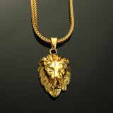 Mens Gold Lion Head Pendant Charm 29.5inch Franco Chain Hip Hop Golden Lion Pendant Necklace Men Women Elegant Gift Box