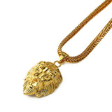 Mens Gold Lion Head Pendant Charm 29.5inch Franco Chain Hip Hop Golden Lion Pendant Necklace Men Women Elegant Gift Box