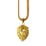 Mens Gold Lion Head Pendant Charm 29.5inch Franco Chain Hip Hop Golden Lion Pendant Necklace Men Women Elegant Gift Box