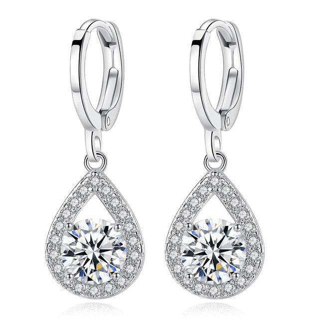 White Gold Color Clear Brilliant AAA Zircon Jewelry Fashion Clip Earrings for Women Engagement Jewelry Ladies Gifts