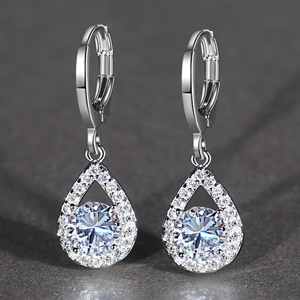 White Gold Color Clear Brilliant AAA Zircon Jewelry Fashion Clip Earrings for Women Engagement Jewelry Ladies Gifts