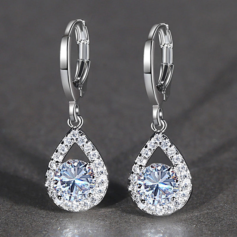 White Gold Color Clear Brilliant AAA Zircon Jewelry Fashion Clip Earrings for Women Engagement Jewelry Ladies Gifts