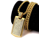 Men's Jewelry Smooth Card Pendant With Rhinestone High Quality Fashion Hip Hop Men Dog Tag Charm Necklace For Gift