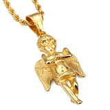 New Gold Small Angel Boy Pendant Necklace Titanium Steel Angels Punk Jewelry 60cm Rope Chain Men Women Christmas Gifts