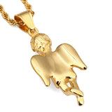 New Gold Small Angel Boy Pendant Necklace Titanium Steel Angels Punk Jewelry 60cm Rope Chain Men Women Christmas Gifts
