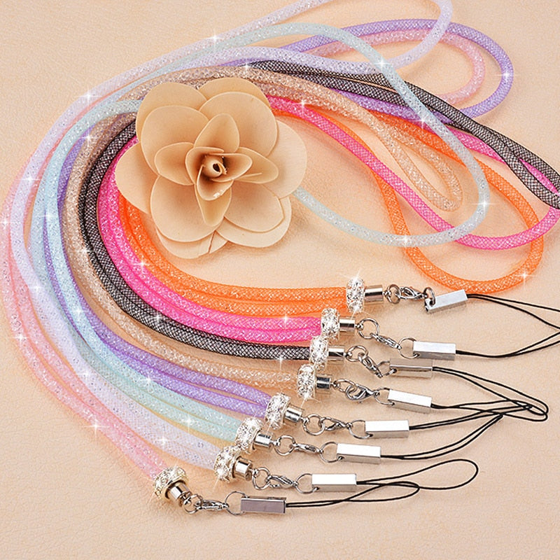 New Mobile Phone Lanyard Strap Bling Crystal Luxury Diamond Candy Color Hanging Neck Rope Telephone Belt Hang Chain Bracelet