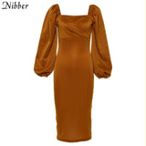 Nibber sexy pure V Neck off shoulder bodycon dress women autumn winter club party night red Elegant midi dress Mujer black dress
