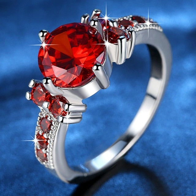 Purple /Red/Green/Blue Round AAAA+ Zirconia Real 10 KT Rhodium Filled Ring Women Fine Jewelry Bijoux CZ Finger Ring wedding Ring
