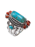 Blue Turquoise&Red Coral Ring