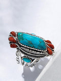 Blue Turquoise&Red Coral Ring