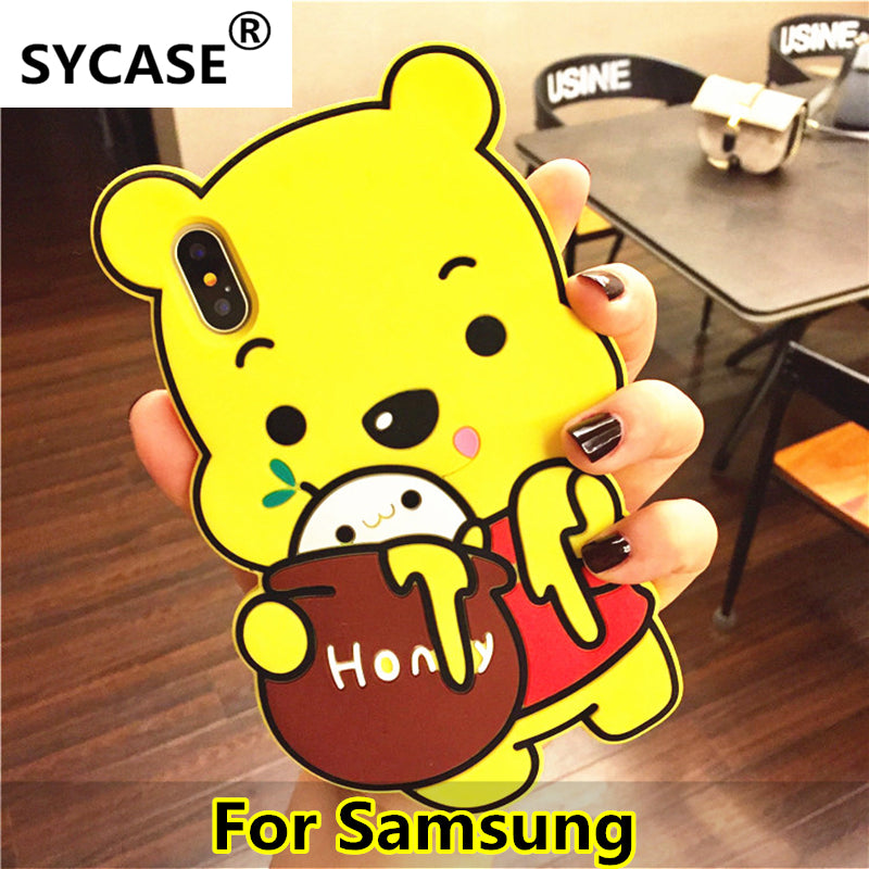 SYCASE 3D Cartoon Honey Winnie Shockproof Case For Samsung A3 A5 A7 E7 J1 J3 J5 J7 2016 2017 Soft Silicone Bear Pooh shell Cover