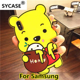SYCASE 3D Cartoon Honey Winnie Shockproof Case For Samsung S4 S5 S6 S7 S8 S9 Edge Note 3 4 5 Soft Silicone Bear Pooh shell Cover