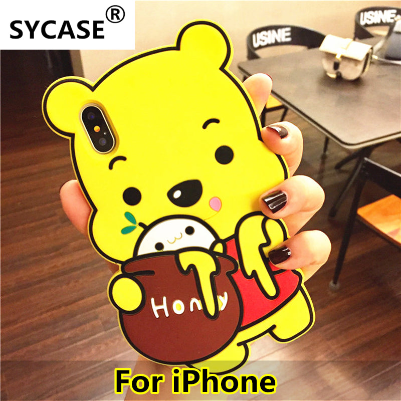 SYCASE 3D Cartoon Honey Winnie Shockproof Case For iPhone X 5 5S SE 6 6S Plus 7 Plus 8 Plus Soft Silicone Bear Pooh shell Cover