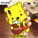 SYCASE 3D Cartoon Honey Winnie Shockproof Case For iPhone X 5 5S SE 6 6S Plus 7 Plus 8 Plus Soft Silicone Bear Pooh shell Cover