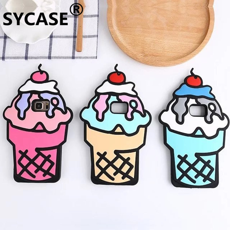 SYCASE 3D Cartoon Ice Cream Soft Silicone Back Cover For Samsung Galaxy S5 S6 S6 Edge S7 S7 Edge Phone Cases Fundas Coque Capa