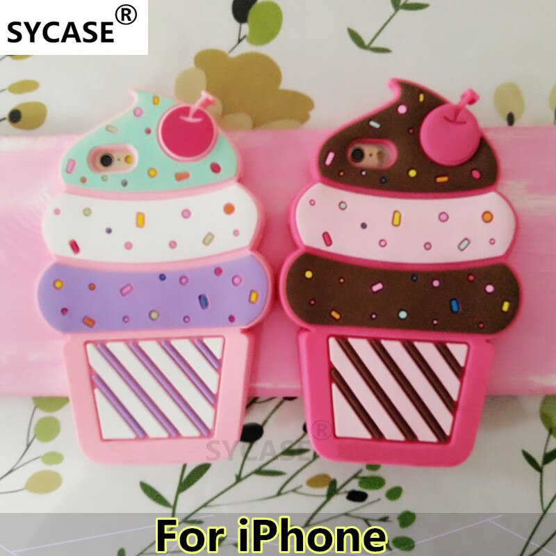 SYCASE 3D Summer Simulation Milk Cherry Ice Cream Silicone Cartoon PhoneCase For iPhone 5 5S SE 6 6S 7 8 Plus X protective cover