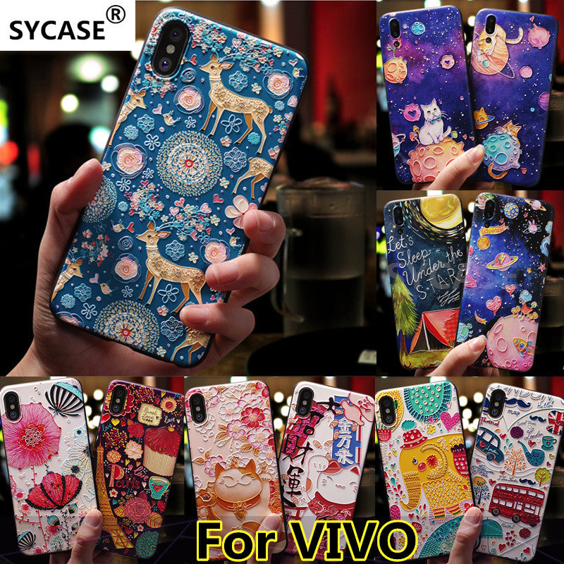 SYCASE 3D painted emboss cartoon Frosted soft TPU phone case For BBK vivo X7 X9 X9S X20 Plus X21 UD Y66 Y67case protective cover