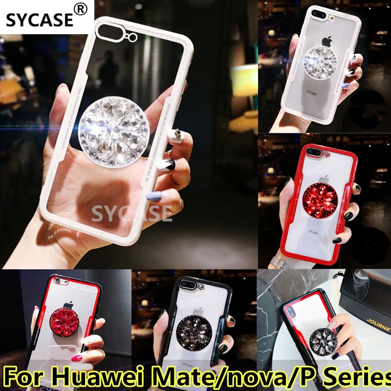 SYCASE Acrylic Back TPU Frame Hybrid ring Phone Case For Huawei Mate 9 10 P20 Pro Lite P Smart Nova 3 3E 3i 2i Lite Free lanyard