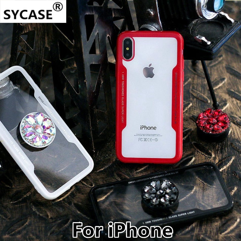 SYCASE Acrylic Back TPU Frame Hybrid rings Phone Case For iPhone X XR XsMax 7 8 6 6S Plus 5 5S SE Drop-proof Protective cover
