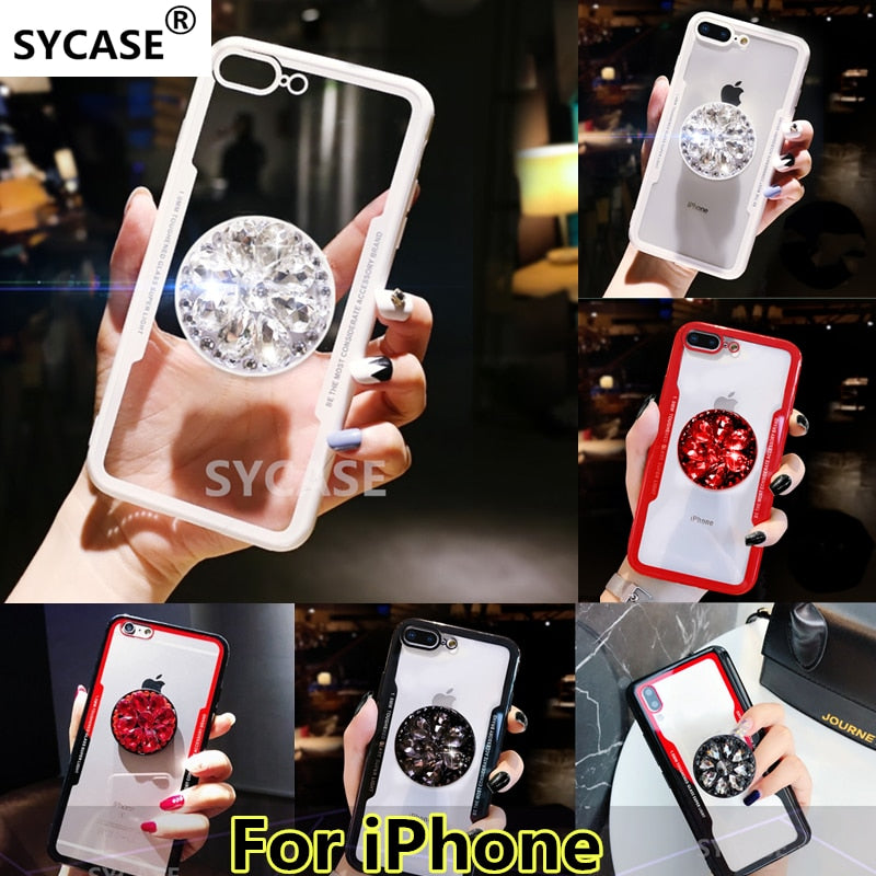 SYCASE Acrylic Back TPU Frame Hybrid rings Phone Case For iPhone X XR XsMax 7 8 6 6S Plus 5 5S SE Anti-knock Protective cover