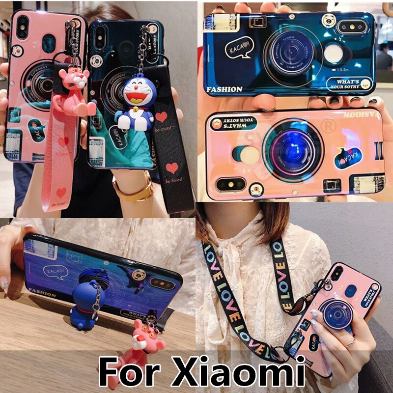 SYCASE Blu-ray retro camera soft case For Xiami Mi 5X 6 7 Pro Mi 8 SE A2 MIX 2 2s Max 2 3 Pro PocoF1 doll bracket Cover lanyard
