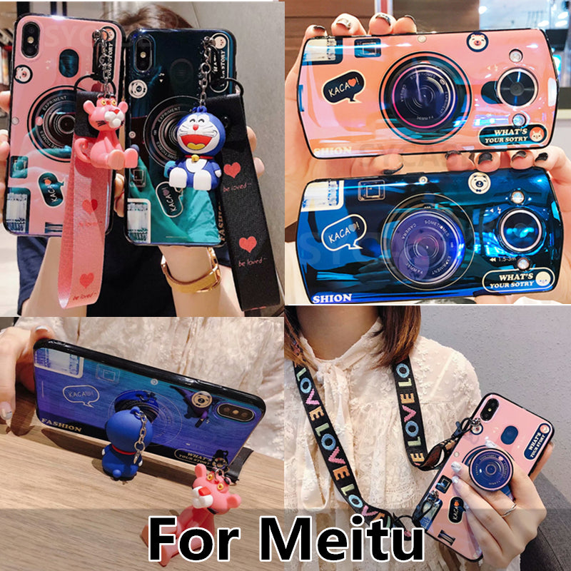 SYCASE Blu-ray retro camera soft case for Meitu M6 M8 T8 T9 V6 all-inclusive doll bracket protective Cover retractable lanyard