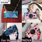 SYCASE Blu-ray retro camera soft phone case For Huawei P9 P10 P20 Plus Lite PRO NOVA 2 2s 3 3i 3E case with doll bracket lanyard