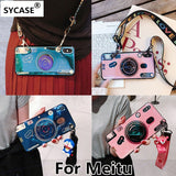 SYCASE Blu-ray retro camera soft phone case For Meitu M6 M8 T8 T9 V6 CASE with doll bracket lanyard protective Cover