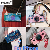 SYCASE Blu-ray retro camera soft phone case For iPhone X XR Xs Max 6 6S 7 8 Plus case with doll bracket lanyard protective Cover
