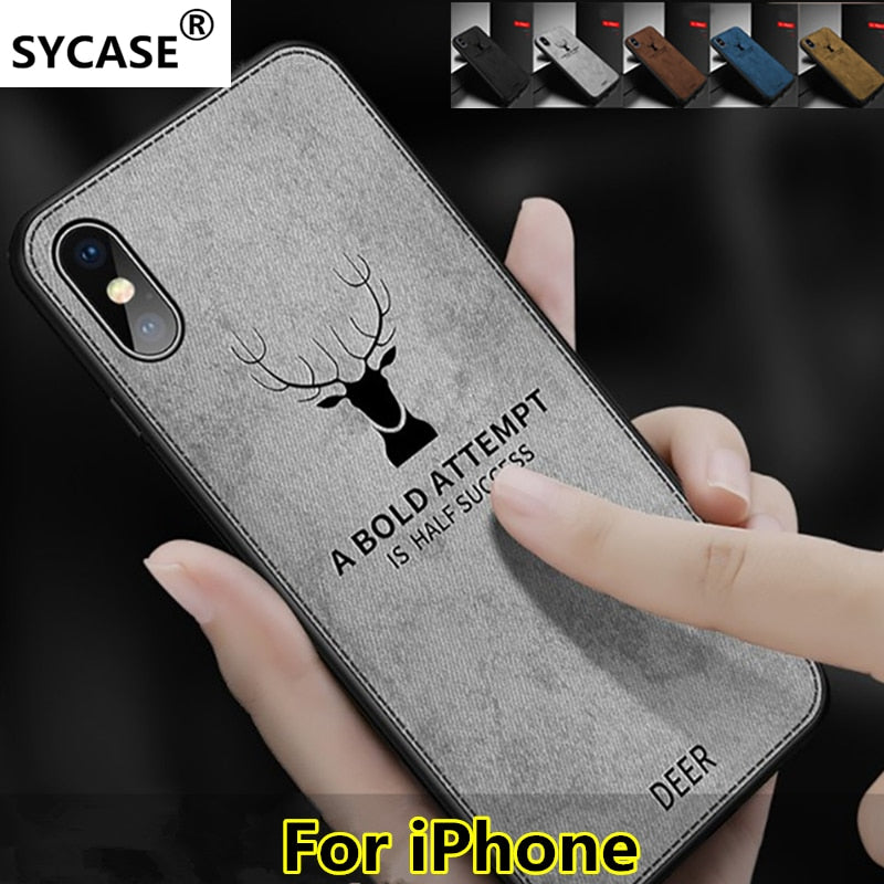 SYCASE Business DEER Case For iPhone 6 6S 7 8 Plus X XR Xs Max Pattern Cloth Deer Head Capa Soft Full Protection Back cover case
