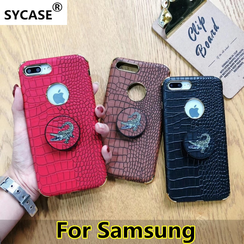 SYCASE Business crocodile pattern case For Samsung S7edge S8 S9 Plus Note8 Leather phone holder stand Phone Case with Holder