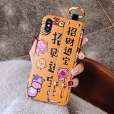 SYCASE China Style Text Cute Cartoon Shell For iPhone X Xs Max Xr 6 6s Plus 7 8 plus Case Wrist Strap Bracket Anti fall Cover Ms