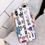 SYCASE China Style Text Cute Cartoon Shell For iPhone X Xs Max Xr 6 6s Plus 7 8 plus Case Wrist Strap Bracket Anti fall Cover Ms