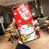 SYCASE China style Features text shell For iPhone X xs Xr Xs Max 6 6s plus 7 8 Plus case Cartoon lucky cat Anti-fall glass Cover
