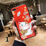 SYCASE China style Features text shell For iPhone X xs Xr Xs Max 6 6s plus 7 8 Plus case Cartoon lucky cat Anti-fall glass Cover