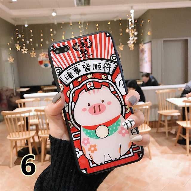 SYCASE China style Features text shell For iPhone X xs Xr Xs Max 6 6s plus 7 8 Plus case Cartoon lucky cat Anti-fall glass Cover