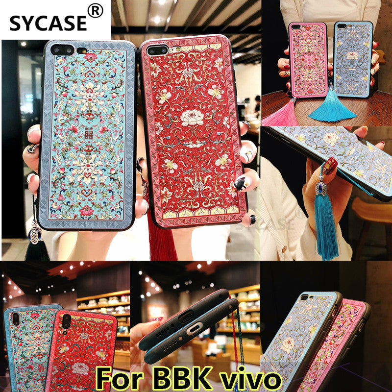 SYCASE China style palace flower For BBK vivo X9 X9S X20 Plus X21 UD wearing tassel Court rose Peony embossed pattern Phone case