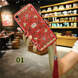 SYCASE China style tassel hanging For Samsung S8 S9 Plus Note8 Note9 Court totem flowers Silicone embossed painted  phone case