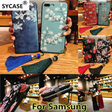 SYCASE China style tassel hanging For Samsung S8 S9 Plus Note8 Note9 Court totem flowers Silicone embossed painted  phone case